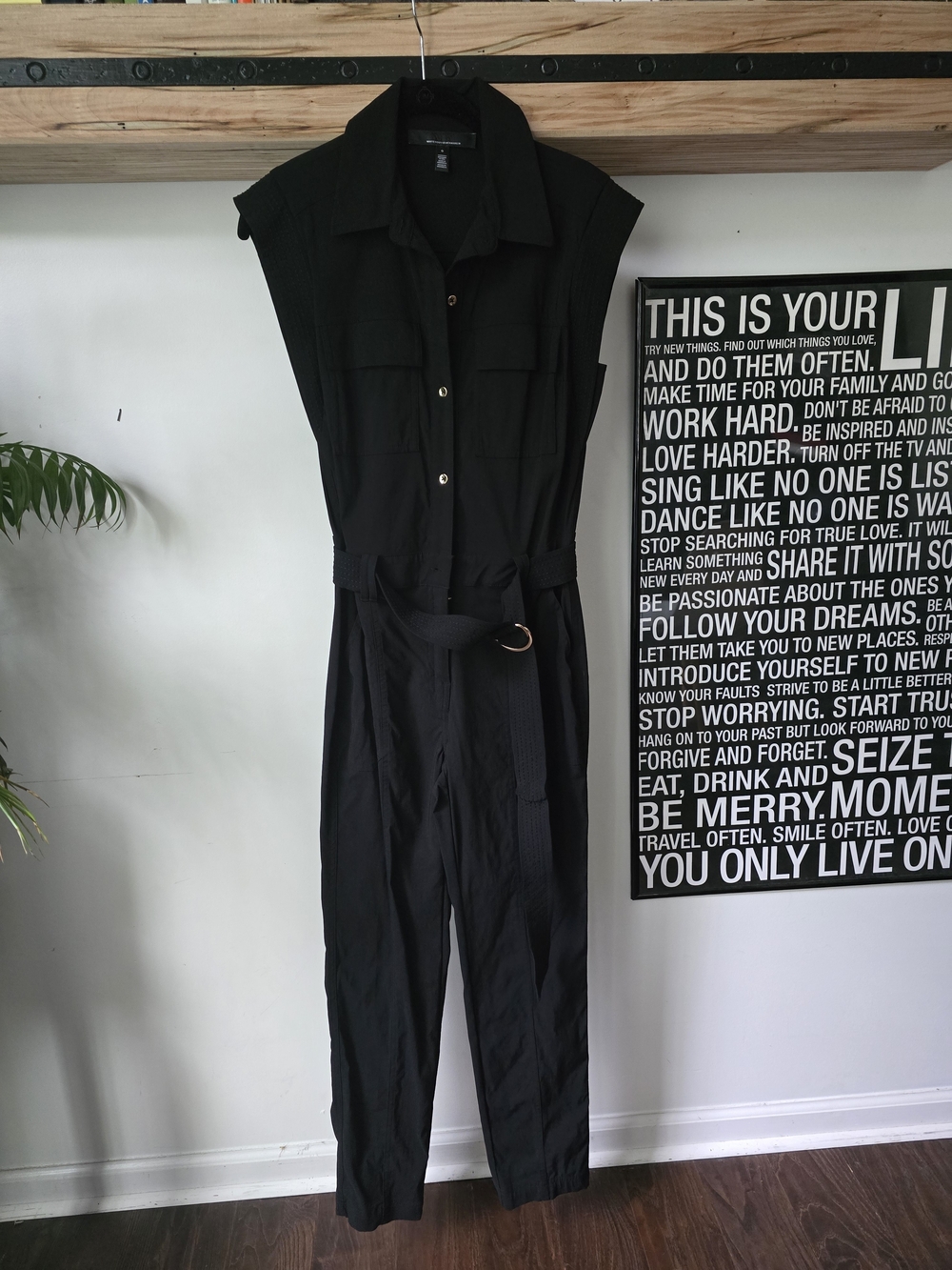 White House Black Market Black Sleeveless Utility Jumpsuit with Belt